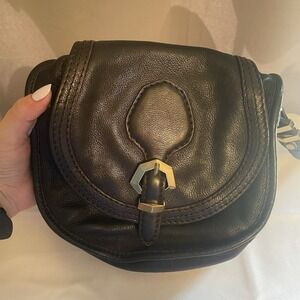 ORYANY Angelina Leather Flap Bag Black Gold Distressed Crossbody Festival Purse